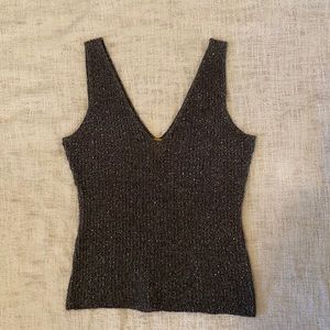 DONNA KARAN SIGNATIRE - Silver Metallic Beaded Knit Top